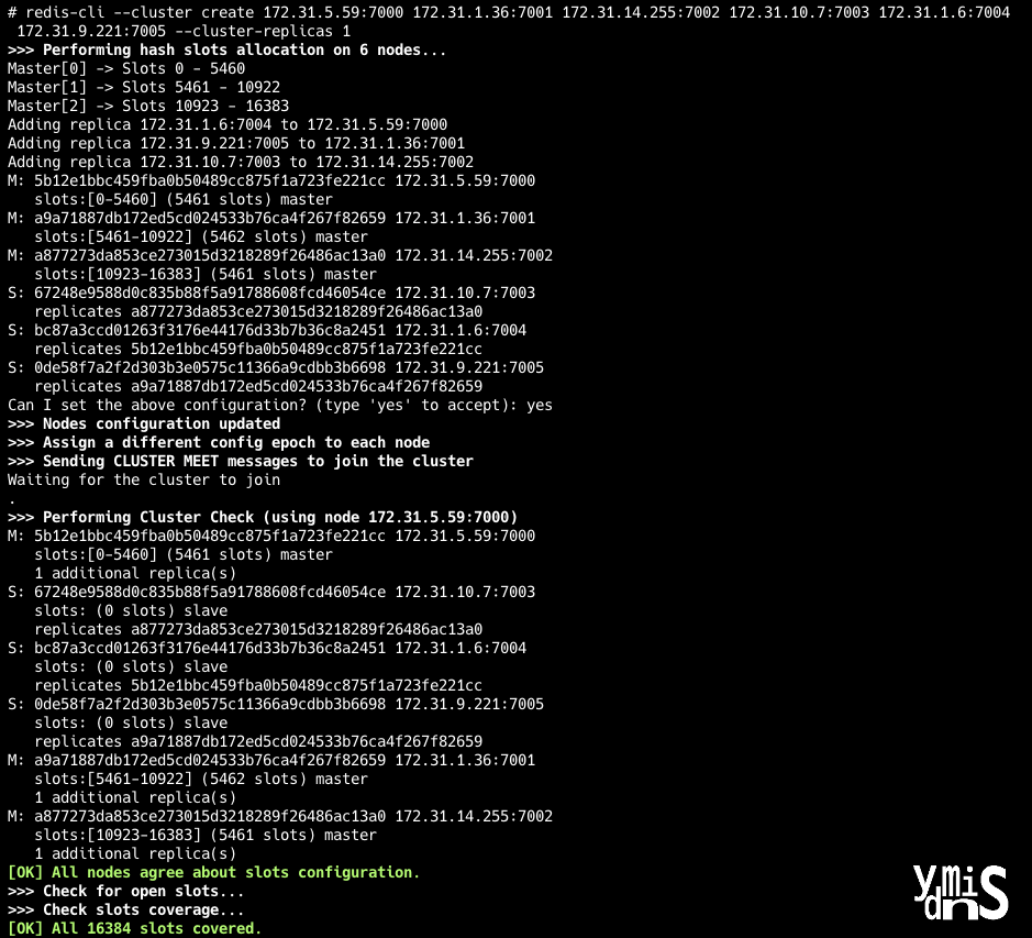 Redis가 성공적으로 clustered 된 모습이다.