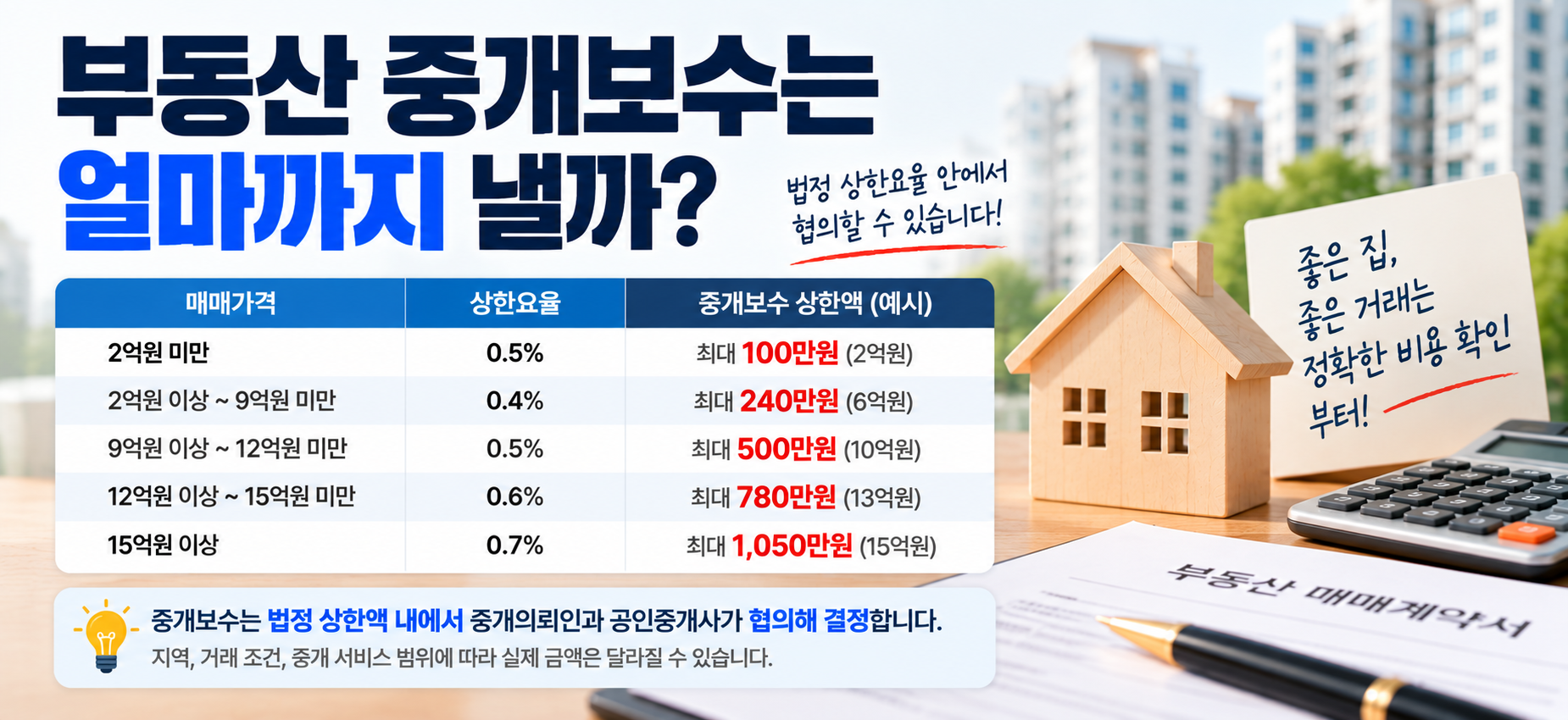 아파트 매매가격별 부동산 중개보수 상한요율과 예시 금액 설명 이미지
