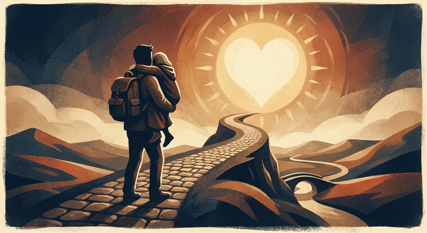 더 홀리스 밴드 멤버들이 환한 미소로 서로를 마주 보며 연주하는 모습. He Ain't Heavy He's My Brother 노래의 따뜻한 분위기를 담고 있습니다.