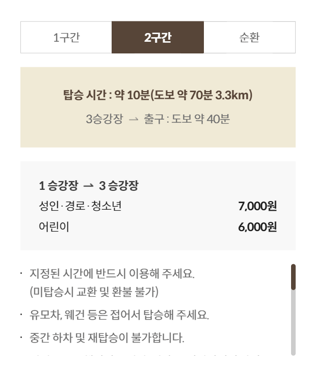 화담숲 모노레일 요금