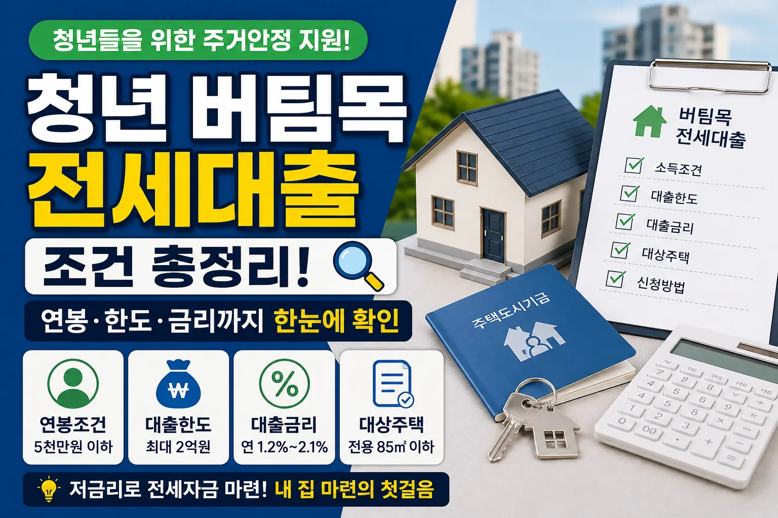 청년 버팀목 전세대출 조건과 연봉 한도 금리를 설명하는 정보형 썸네일