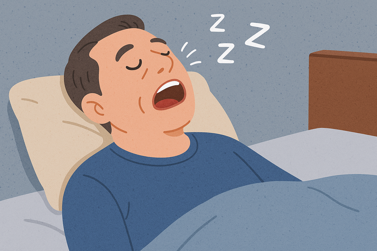 수면 중 코를 심하게 고는 수면무호흡증 환자 모습