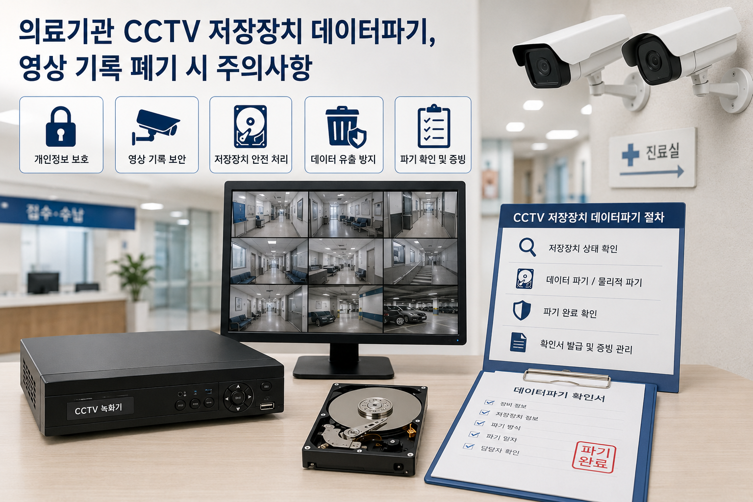 의료기관 CCTV 저장장치 데이터파기, 영상 기록 폐기 시 주의사항