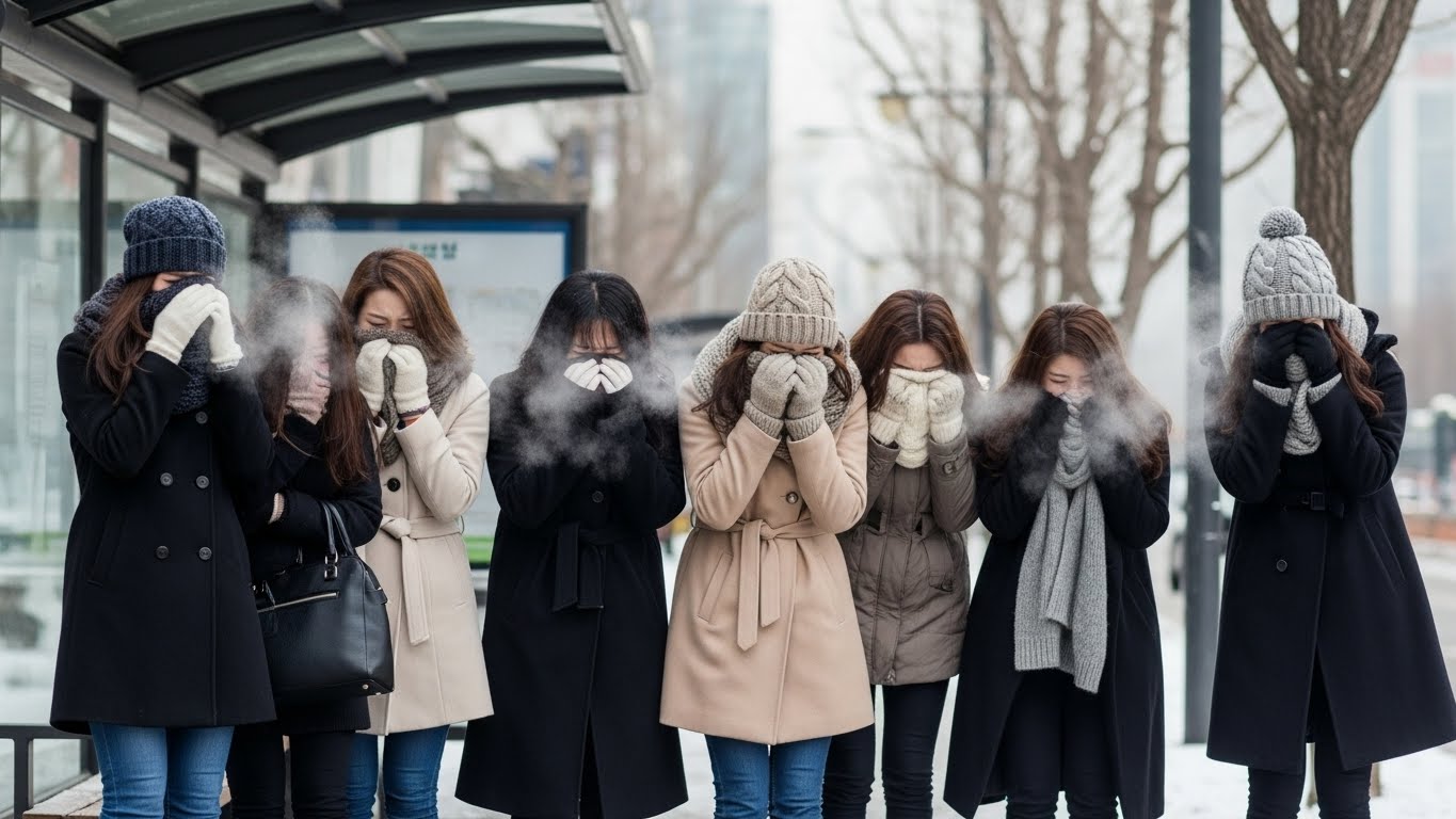 버스를 기다리는 여성들