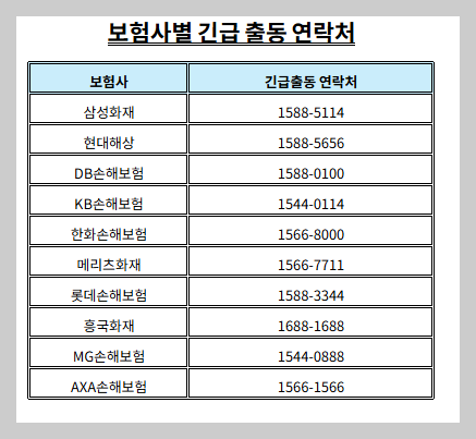 보험사별 긴급 연락처