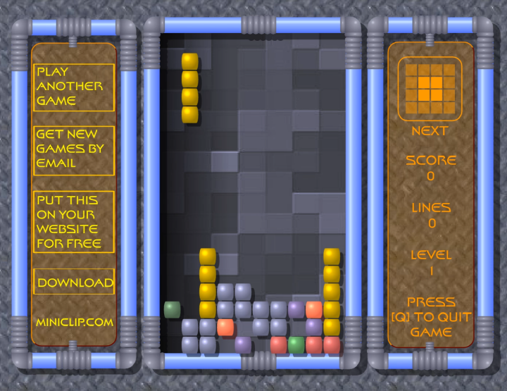 테트리스-미니컵-플래시게임-플레이-일자-블록으로-비어있는-가로줄을-맞추는-화면