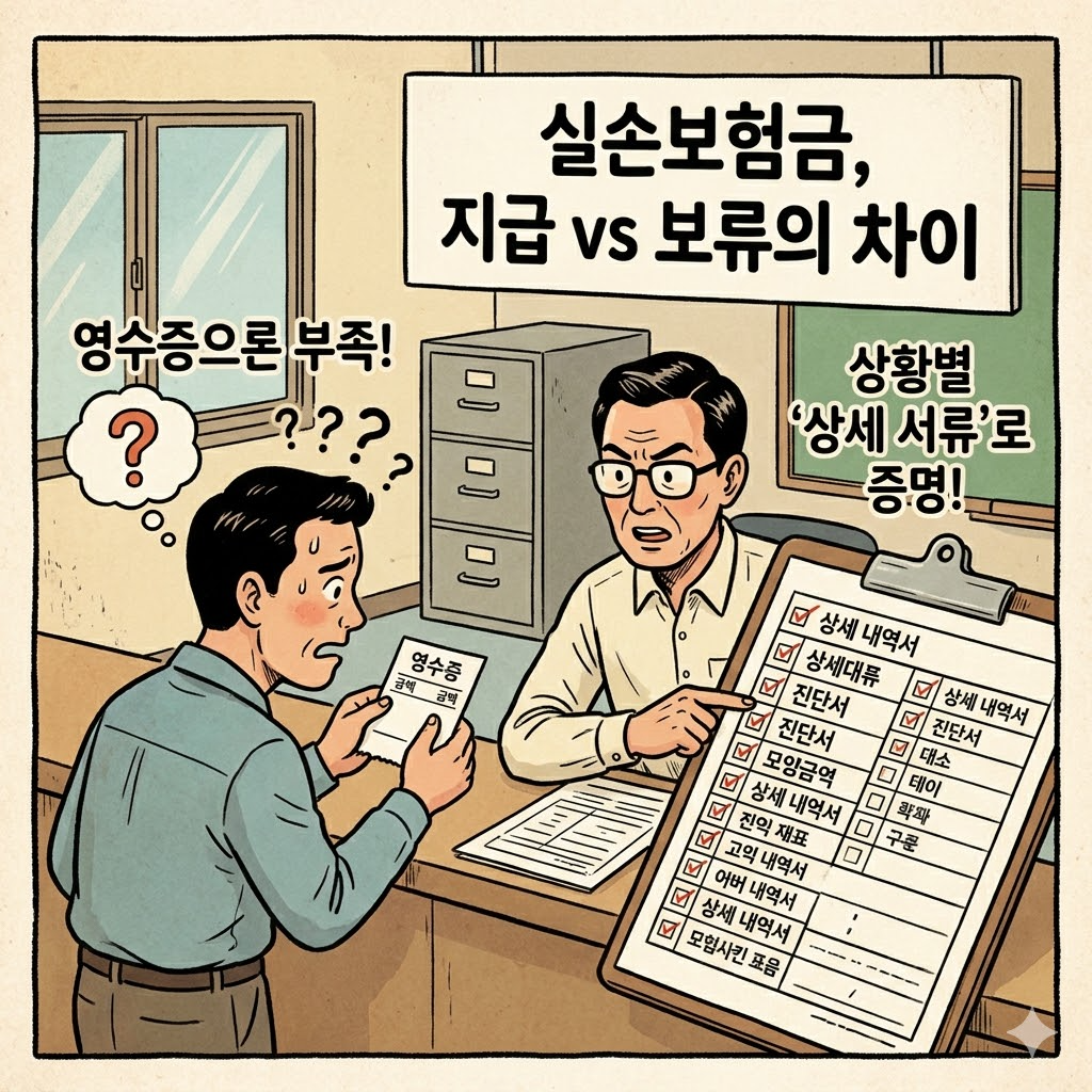 실손보험금 지급과 보류를 가르는 서류 차이와 심사 기준 설명 이미지