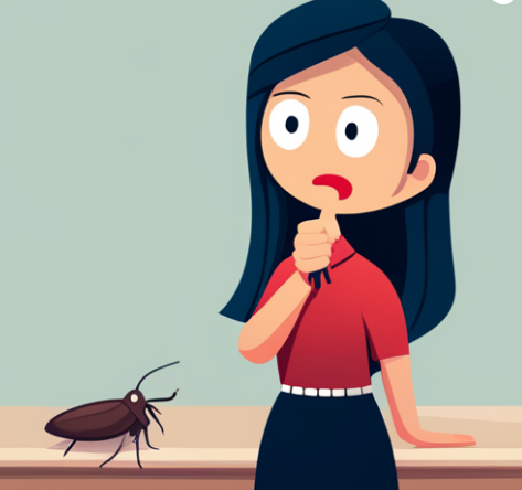 바퀴벌레를 보고 놀란 여자