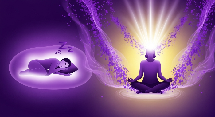 스트레스 감소, 집중력 향상, 깊은 수면 등 명상의 긍정적인 효과를 추상적으로 표현한 이미지. 마음의 평화와 웰빙을 상징합니다.