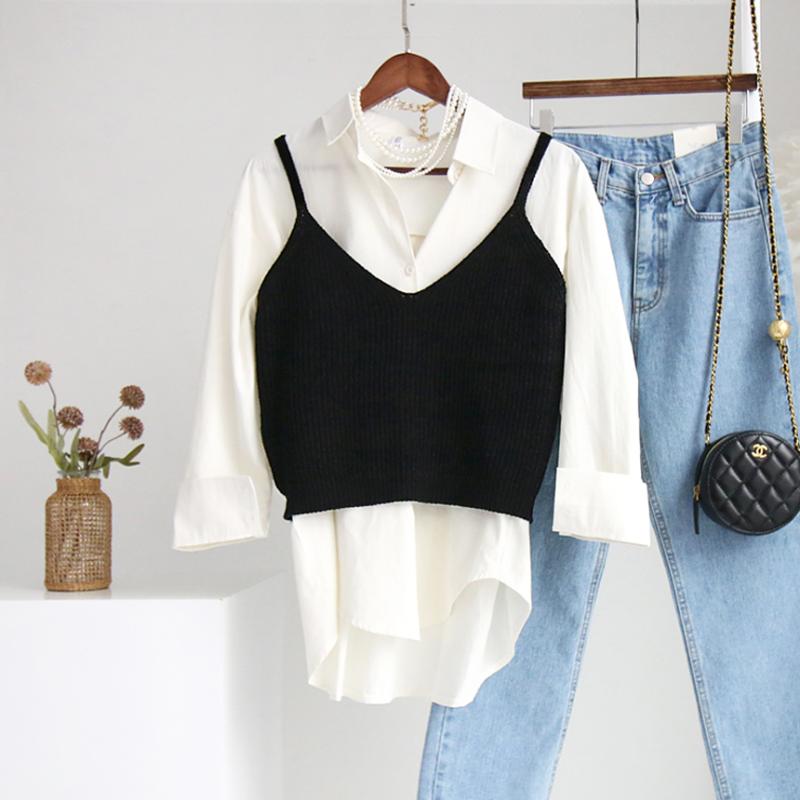 제인준 캐롯 끈 니트 뷔스티에 조끼 레이어드룩 2월말입고