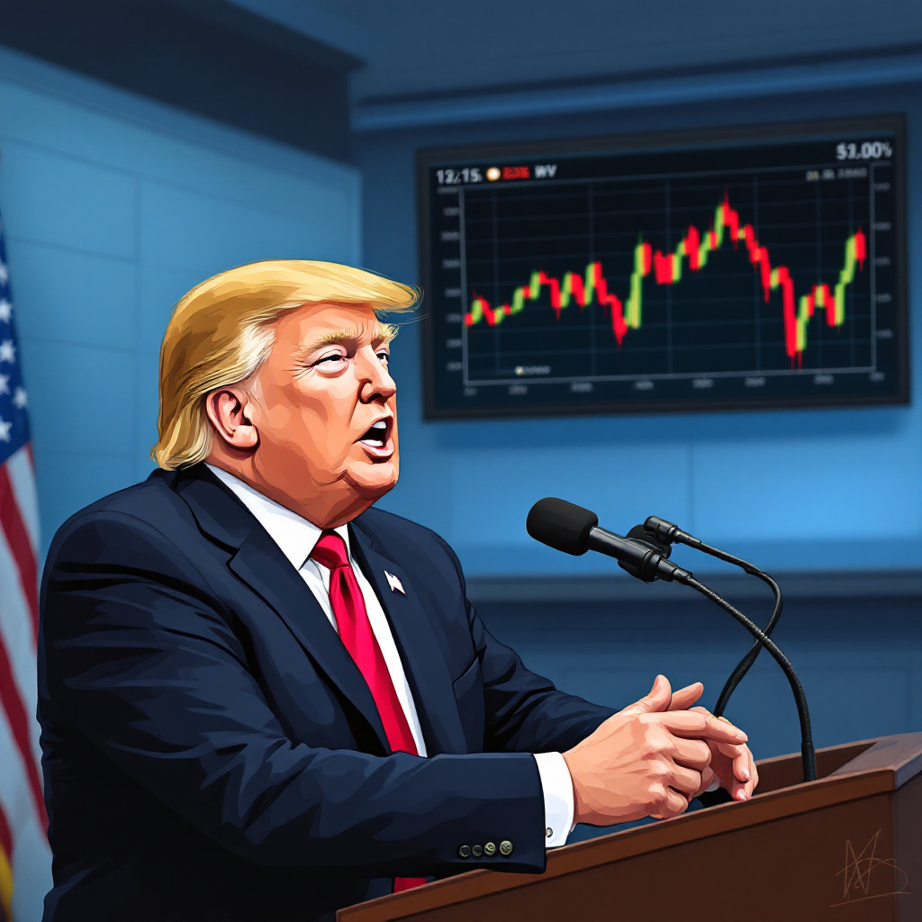 비트코인 차트를 배경으로 트럼프 대통령이 가상자산 정책을 발표하는 모습