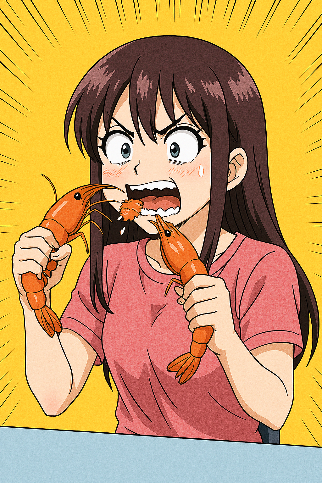 갑상선비대증에 좋은음식인 새우를 먹고있는 여자