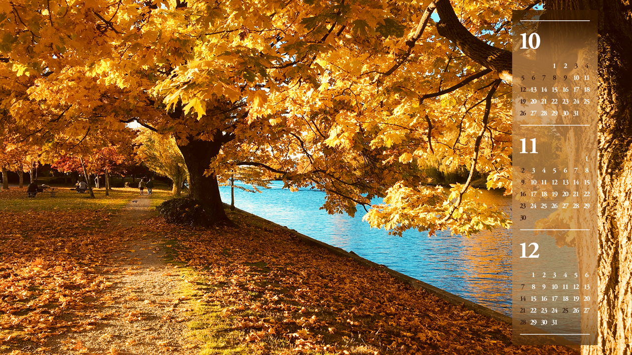 06 호숫가 단풍 B - 2025년11월 노트북배경화면