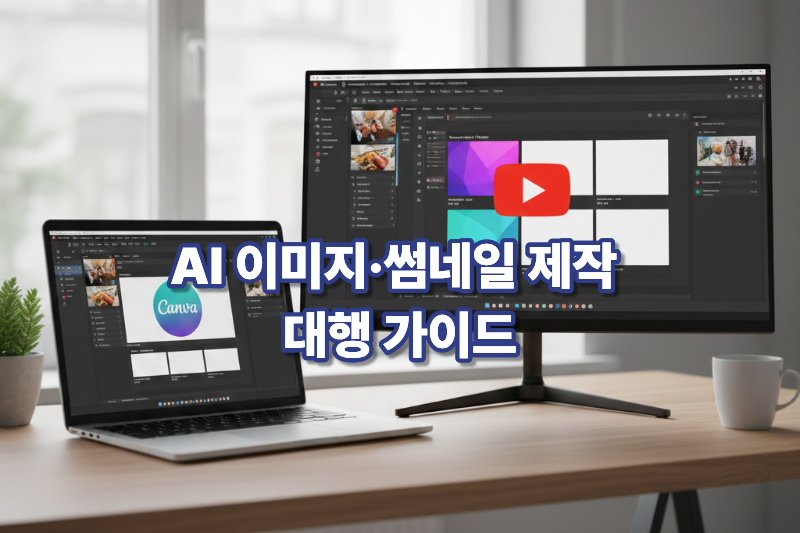 AI 기반 이미지 및 썸네일 제작 부업을 상징하는 실사 이미지