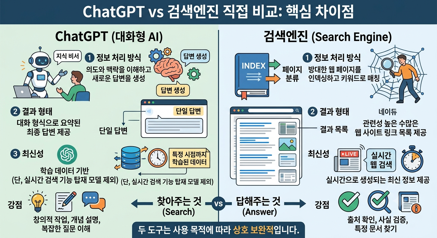 이미지 설명: ChatGPT와 검색엔진의 차이점 직접 비교