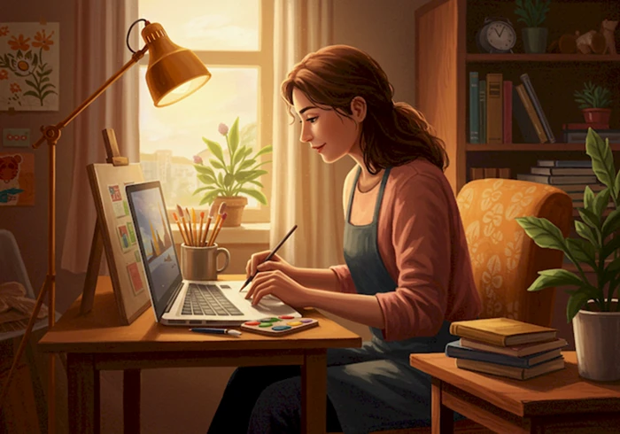 그림 그리기, 악기 연주, 정원 가꾸기, 독서 등 취미 활동에 몰두하고 있는 사람의 모습
