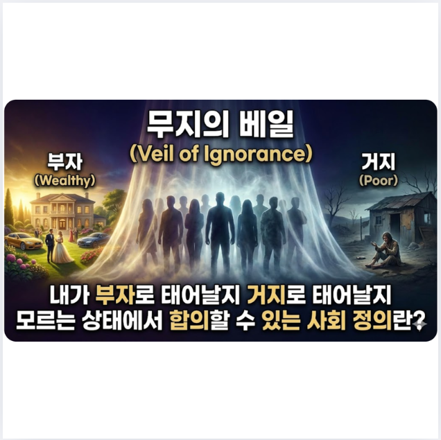 무지의 베일 (Veil of Ignorance): 내가 부자로 태어날지 거지로 태어날지 모르는 상태에서 합의할 수 있는 사회 정의란?