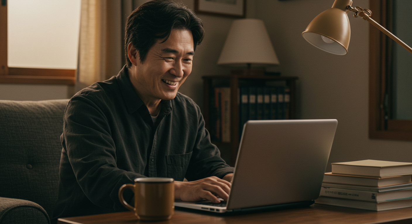 편안하게 글을 쓰는 남성