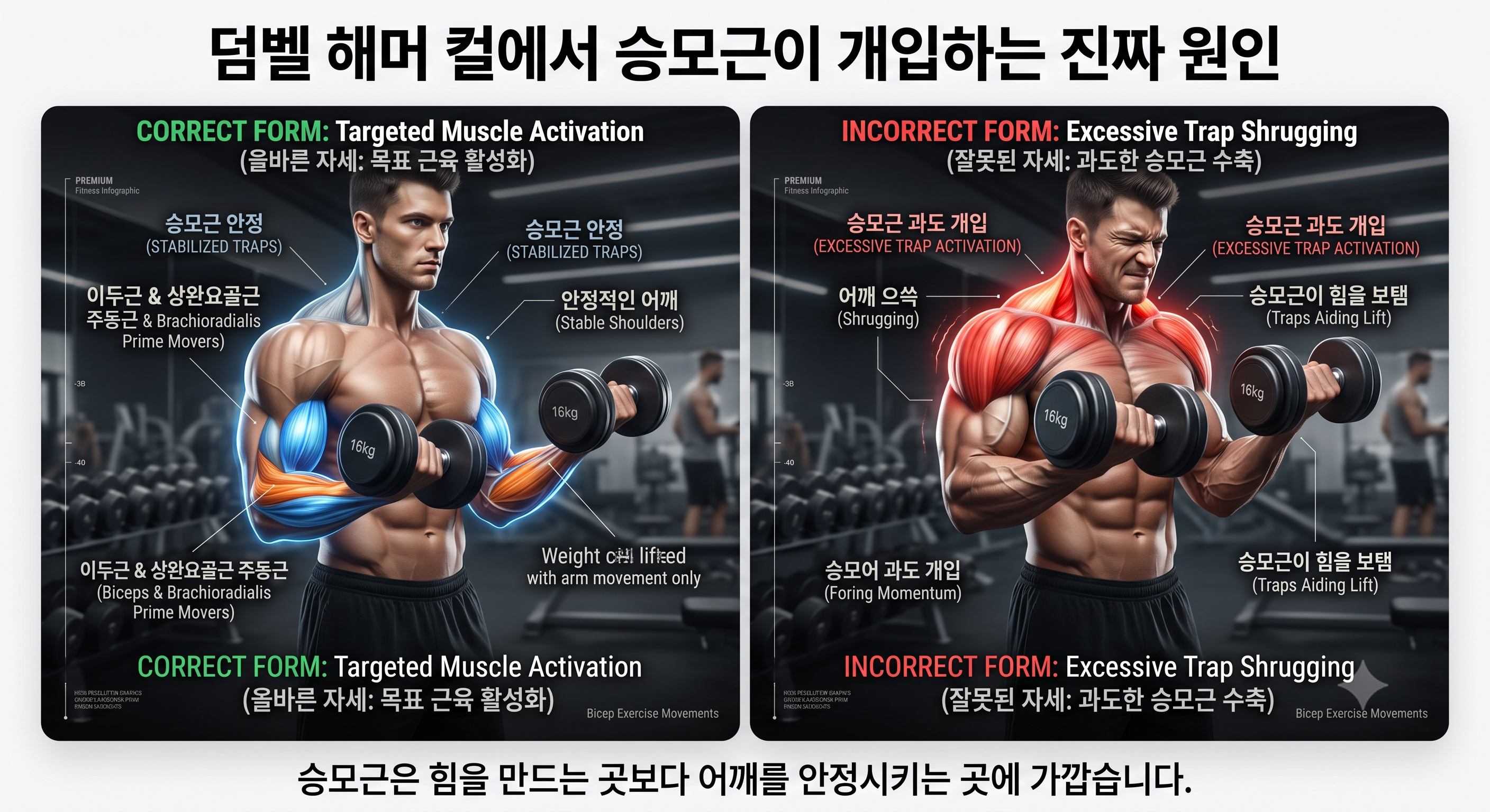 덤벨 해머 컬에서 승모근이 개입하는 진짜 원인
