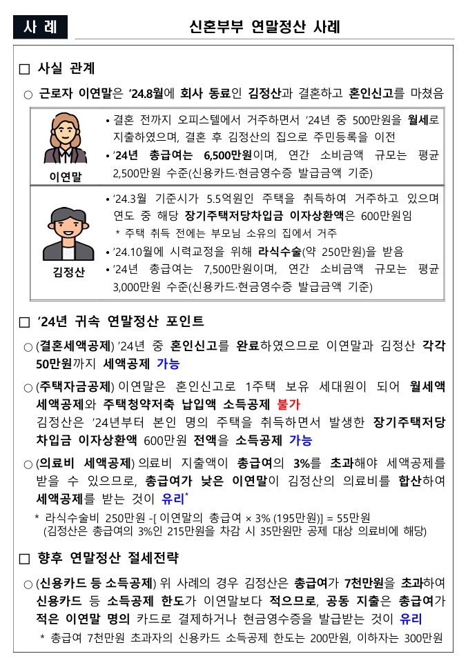 국세청자료중 신혼부부 연말정산 사례