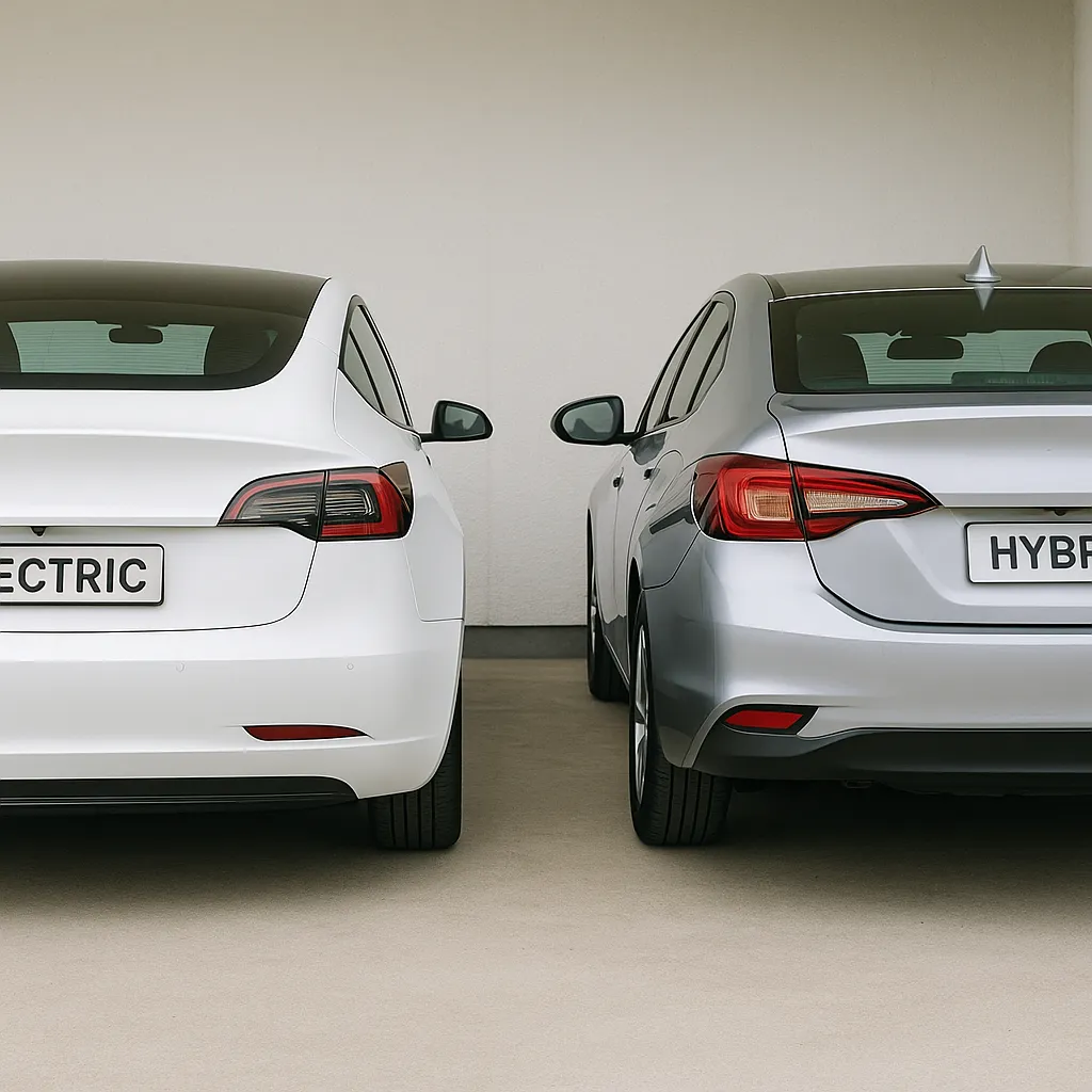 전기차와 하이브리드 차량의 외관 비교 장면