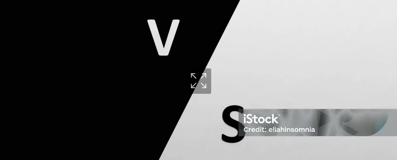 letters v and s antagonist concept rivalry conflict synthesis concept. white and black background