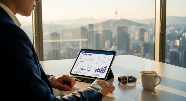 2026년 3월 최신 금융 정책을 분석하는 전문가의 책상과 포트폴리오 차트