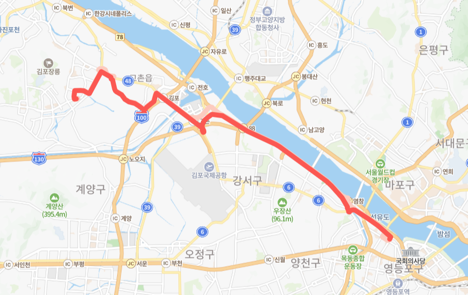 김포-서울-6601번-버스-노선-지도