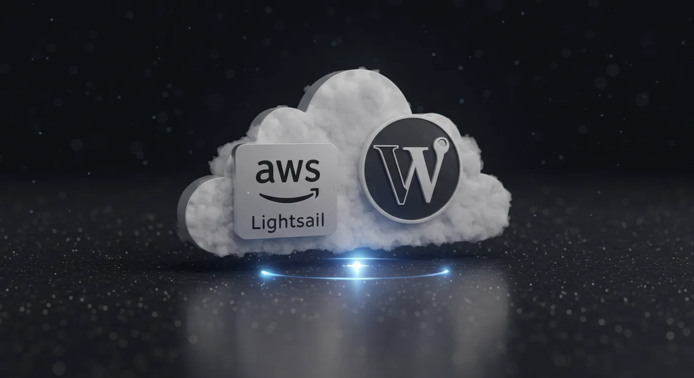 AWS Lightsail 과 워드프레스 로고가 함께 clud 안에 포함된 모습