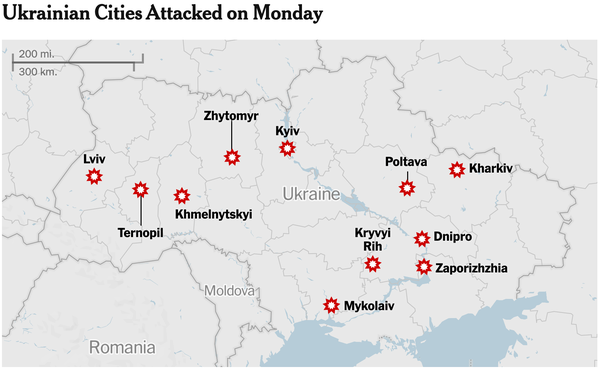 월요일 우크라이나 공습지역