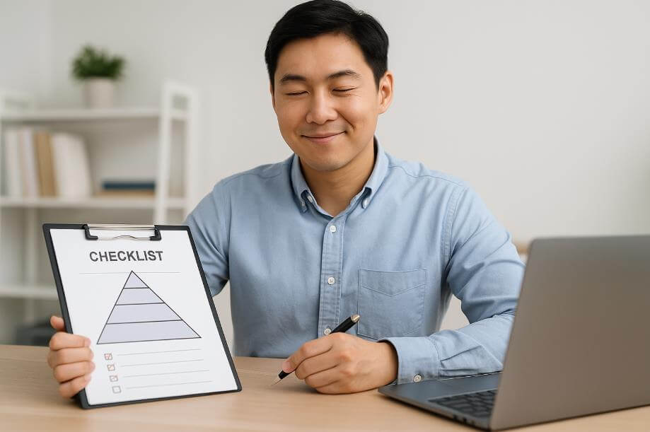 상표 등록 준비 체크리스트를 확인하는 창업자