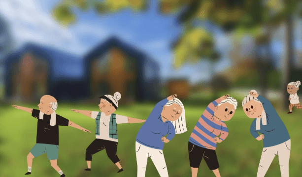 알부민 수치 개선을 위한 운동 중인 실버세대들의 활동 장면