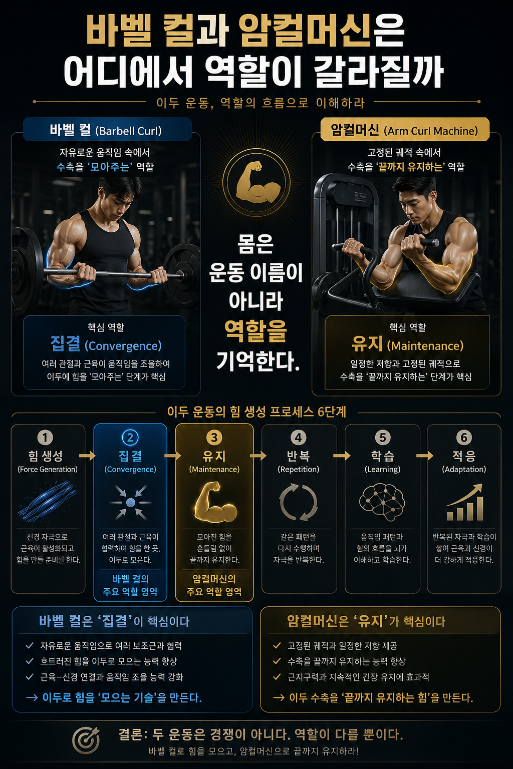 바벨 컬과 암컬머신은 어디에서 역할이 갈라질까