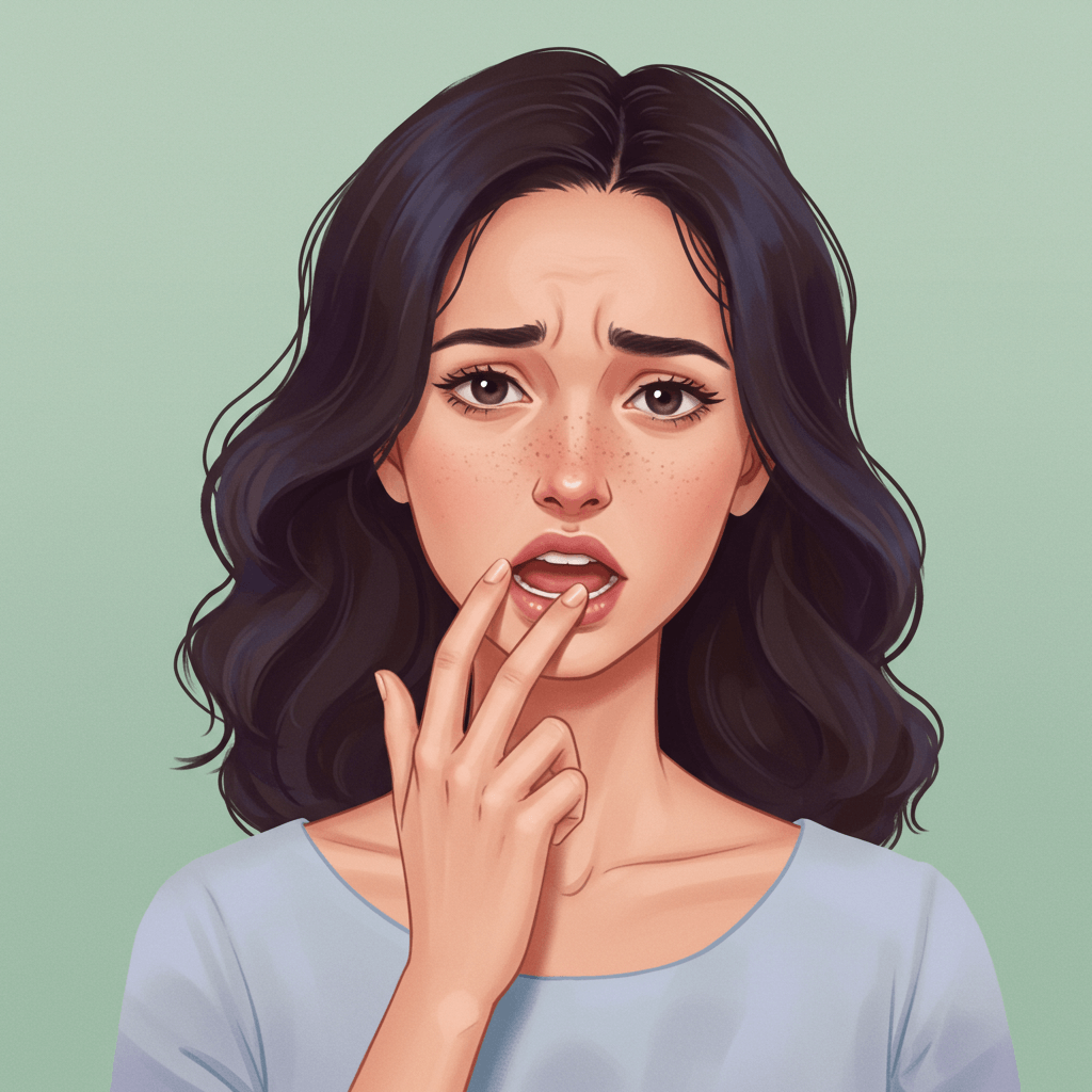 혀가 갈라져 통증을 느끼는 여자