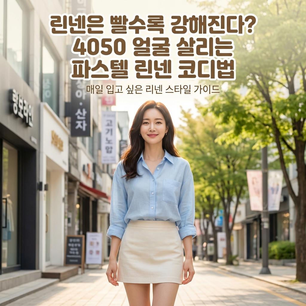 [40대 린넨셔츠] 40대 50대 여성 봄 필수템, 파스텔 컬러로 얼굴에 형광등 켜는 나들이룩 코디법
