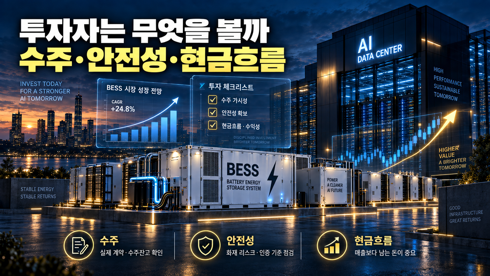 Key investment factors for BESS stocks including orders safety and cash flow