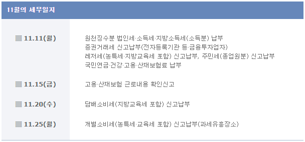 2024년 11월 세무일지(신고 및 납부)