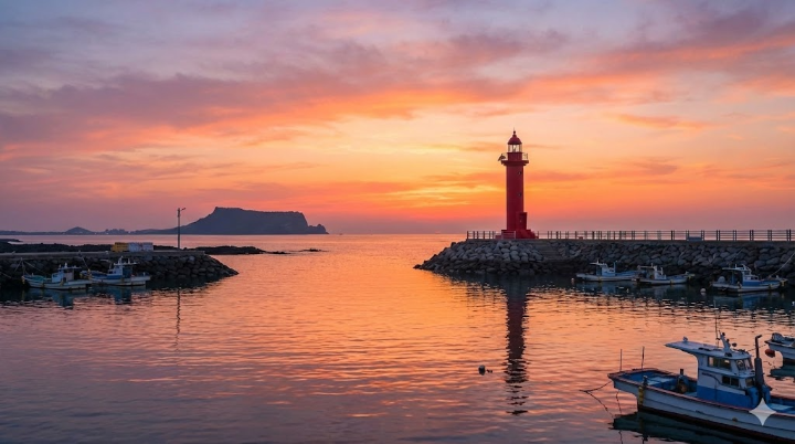 오조 포구의 석양 질 무렵 풍경