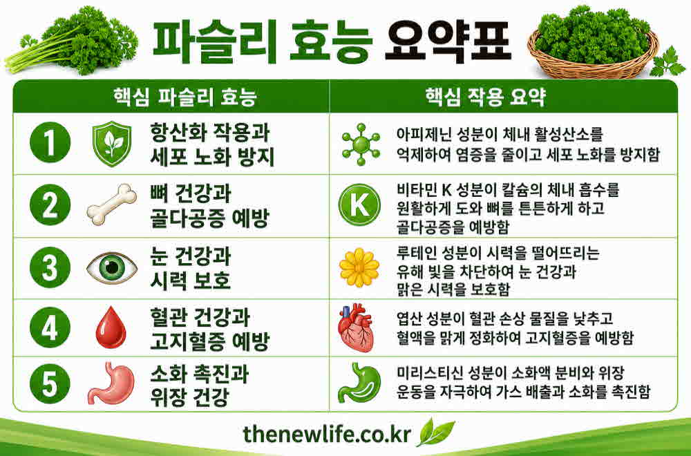 파슬리 효능 요약표
