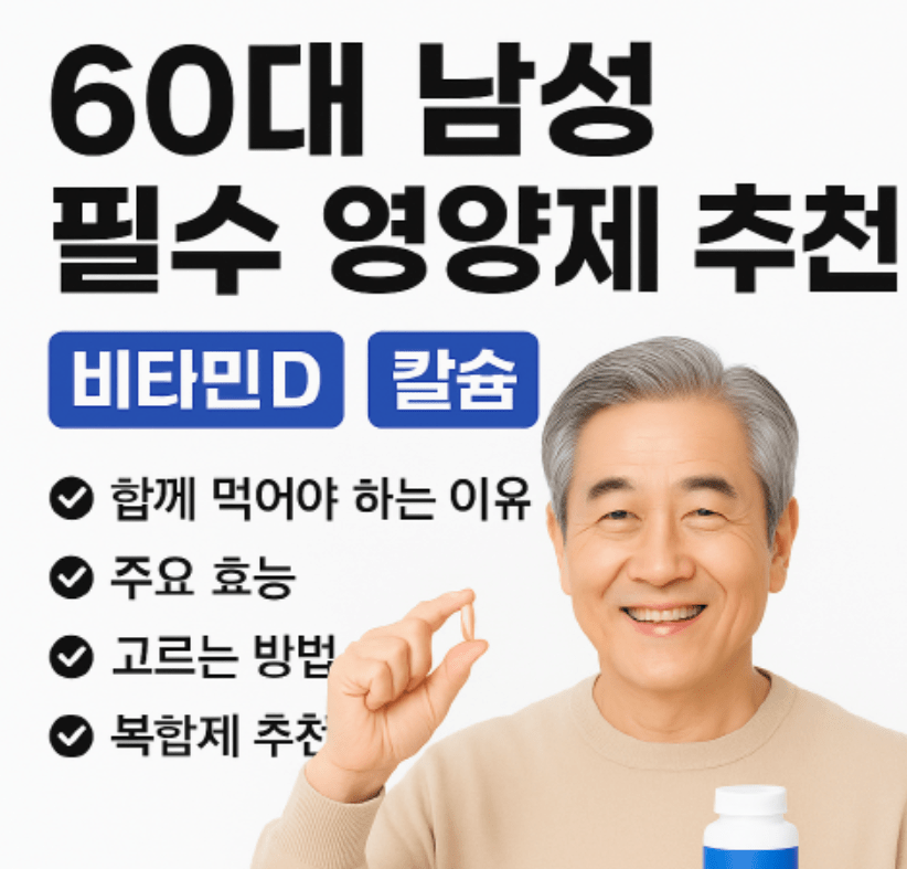 60대 남성에게 꼭 필요한 비타민 D + 칼슘 영양제 추천