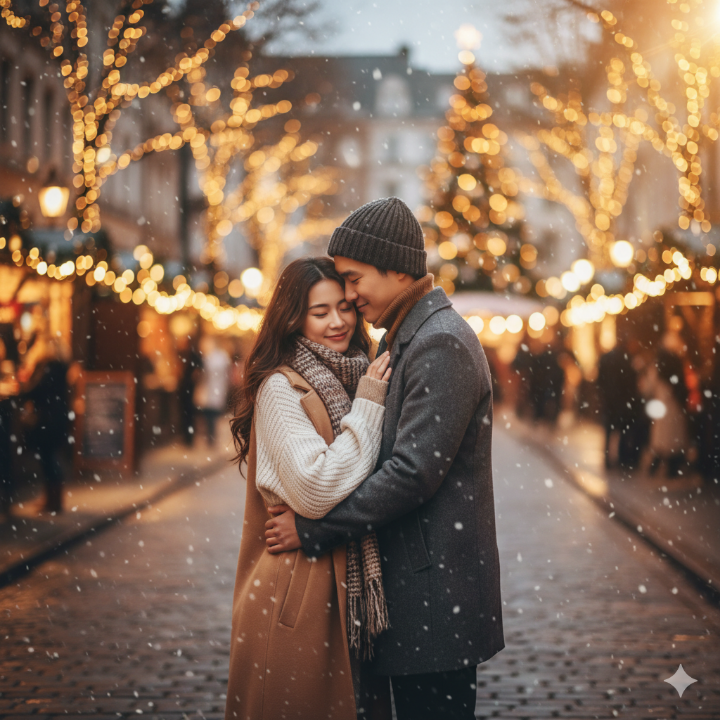 커플이 따뜻하게 포옹하는 사진