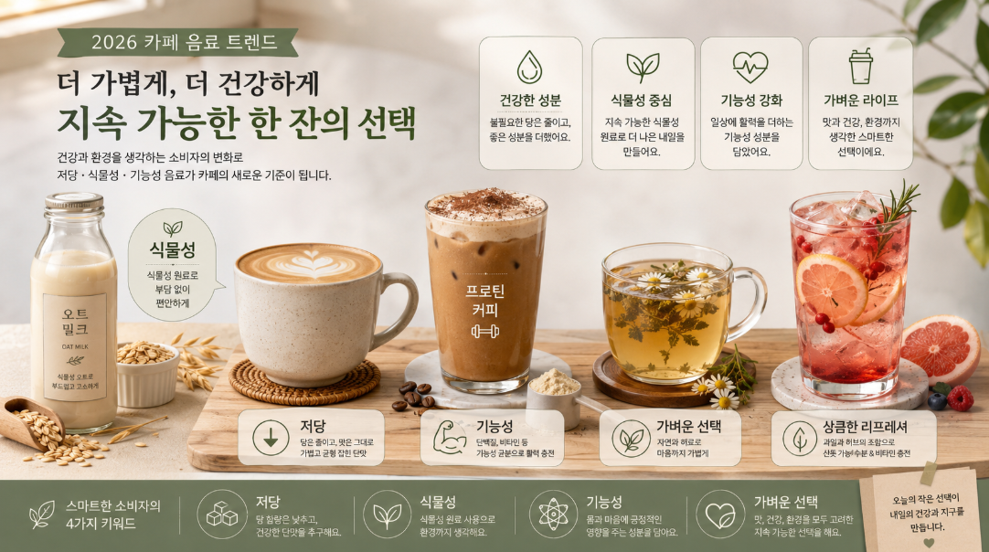 저당 음료와 식물성 우유, 기능성 커피가 주목받는 2026 카페 음료 트렌드 이미지