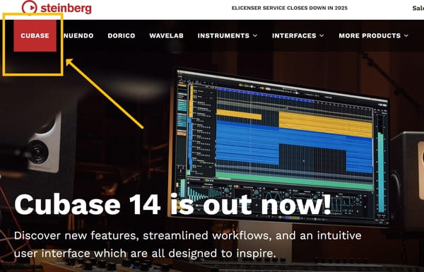 Steinberg 공식 웹사이트를 방문하여 큐베이스를 선택