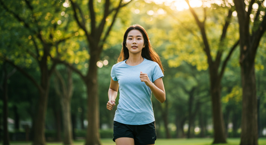 조깅을 하는 여성의 활기찬 모습