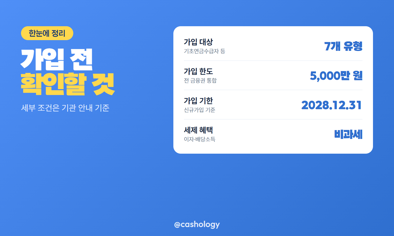 비과세종합저축 가입대상 비교표