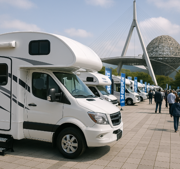 대전 엑스포 광장에 캠핑카가 전시되어 있다