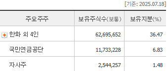 한화솔루션 시세 및 주주현황
