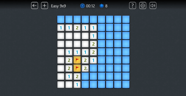 윈도우10-지뢰찾기-무료-게임하기-플레이-타일-주위에-숫자를-이용하여-퍼즐을-해결하는-화면