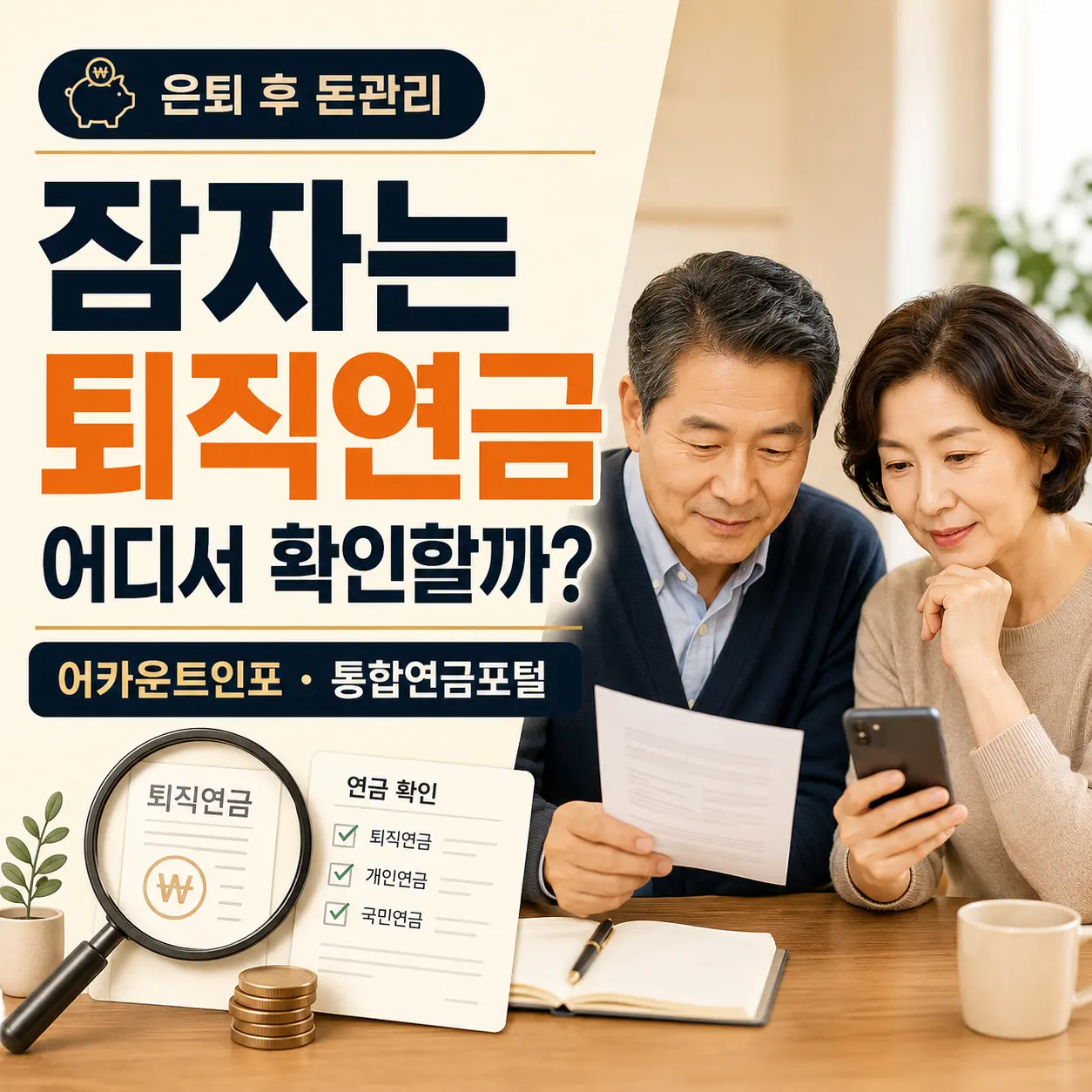 은퇴 후 미청구 퇴직연금 조회와 어카운트인포 통합연금포털 활용 방법을 설명하는 썸네일