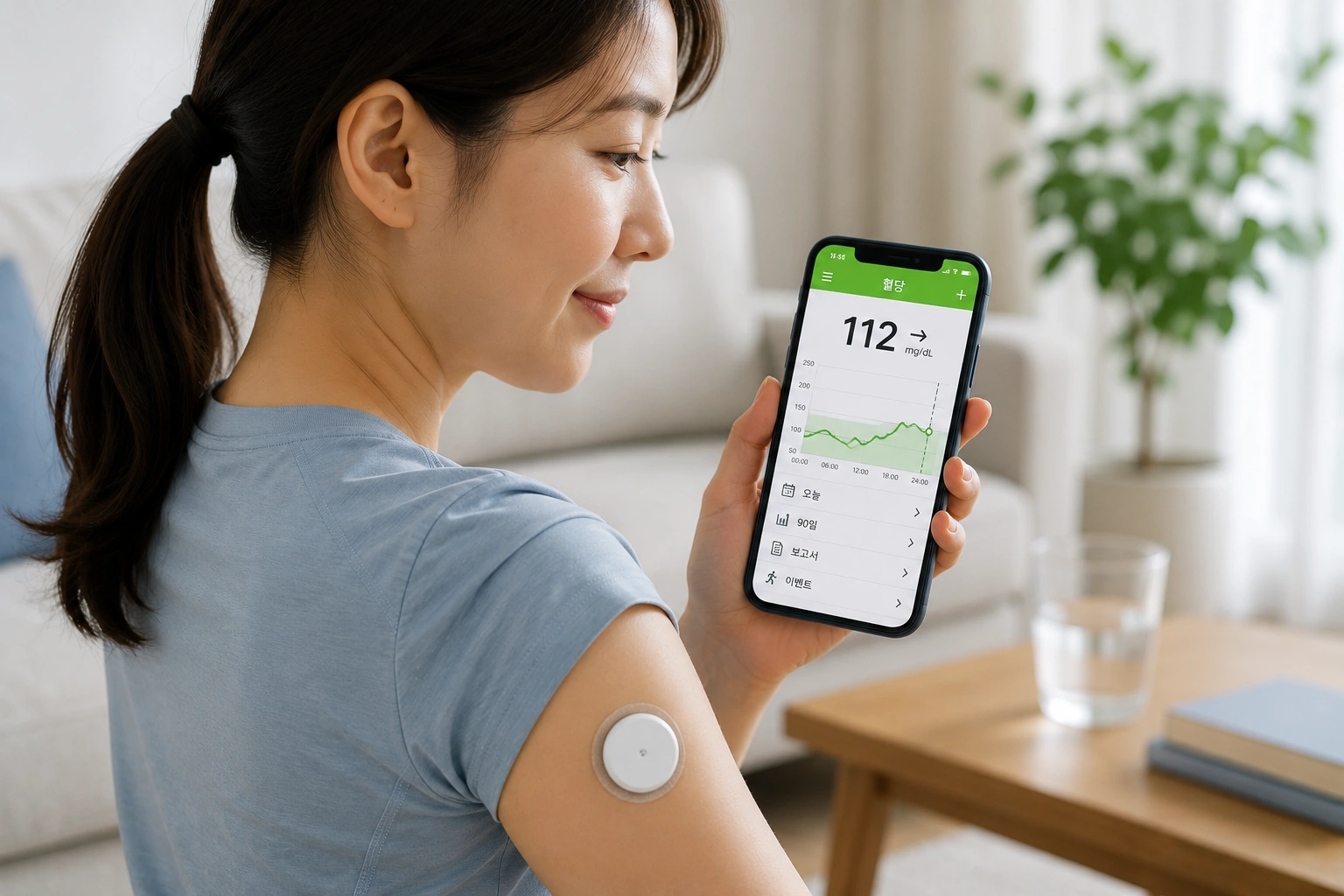 연속혈당측정기(CGM)를 사용하는 모습